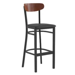 Emma And Oliver Industrial Barstool With Rolled Steel Frame And Solid Wood Seat - 500 Lbs. Static Weight Capacity -Furniture Series Store GUEST 4cb200cf 50f2 4876 a263 5a7b6b157b7c