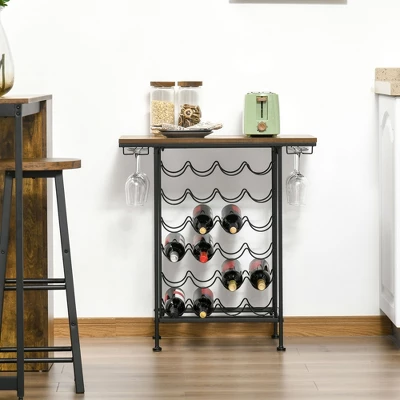 HOMCOM 24-Bottle Industrial Modern Wine Rack Table, Freestanding 6 Tier Wine Bottle Organizer With Glass Stemware Holder , Natural / Black 2 HOMCOM 24-Bottle Industrial Modern Wine Rack Table, Freestanding 6 Tier Wine Bottle Organizer With Glass Stemware Holder , Natural / Black - Image 2