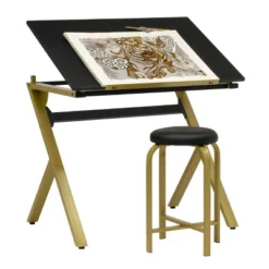 2pc Stellar Drawing Table With 36" Adjustable Top With Stool Set Black/Gold - Studio Designs -Furniture Series Store GUEST 4dcfbf27 2896 4c45 a815 140c91b7d844