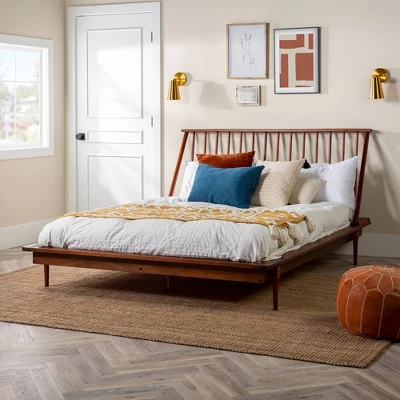 Boho Solid Wood Spindle Platform Bed - Saracina Home 1 Boho Solid Wood Spindle Platform Bed - Saracina Home