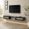 Modern Boho Floating TV Stand For TVs Up To 80" With Rattan Doors Black - Saracina Home