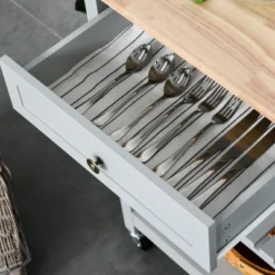 HOMCOM Kitchen Island Utility Storage Trolley Cart With Rubber Wood Top, Towel Rack, 2 Cabinets & Drawers For Dining Room -Furniture Series Store GUEST 50e5244f 775a 445f 9cee fcd904e85f36