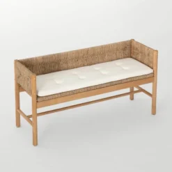 Elden Wood Bench With Woven Back And Loose Cushion Seat - Threshold™ Designed With Studio McGee -Furniture Series Store GUEST 512a58d0 258b 4cd4 8401 add11f70e81d