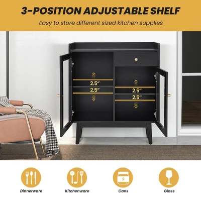 Costway Kitchen Buffet Server Sideboard Accent Cabinet With2 Tempered Glass Doors & Drawer 4 Costway Kitchen Buffet Server Sideboard Accent Cabinet With2 Tempered Glass Doors & Drawer - Image 4