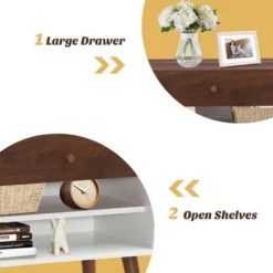 Costway 2PCS Nightstand End Side Table Drawer Storage Shelf Mid-Century Rubber Wood Leg -Furniture Series Store GUEST 5812fd39 bbad 40aa bafc b21aec3facca