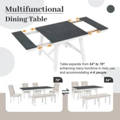 6 PCS Classic Wood Extendable Dining Table Set, Rectangular Table With 4 Upholstered Chairs & Bench, Gray+White-ModernLuxe 17 6 PCS Classic Wood Extendable Dining Table Set, Rectangular Table With 4 Upholstered Chairs & Bench, Gray+White-ModernLuxe -Furniture Series Store GUEST 58c152b7 52d0 403f 93d8 6716ad72b819