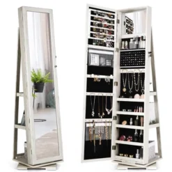 Costway 360degree Rotatable Jewelry Cabinet 2-in-1 Lockable Mirrored Organizer -Furniture Series Store GUEST 5a4d681b 2347 4a9b a5f9 de8104c6e7e9