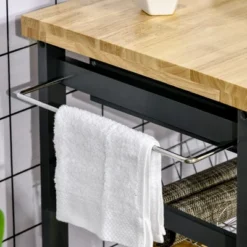 HOMCOM 3-Tier Utility Kitchen Cart With Handle Bar, Steel Basket Rolling Cart, Food Storage Service Trolley With Drawer, Rubber Wood Top -Furniture Series Store GUEST 5c70b93a 2242 4369 adf6 8e2415313dde