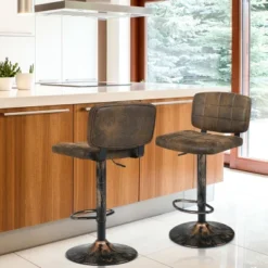 Costway Set Of 4 Adjustable Bar Stools Swivel Bar Chairs W/Backrest Retro Brown -Furniture Series Store GUEST 5c9595be 519b 470a 8e93 779bf327e966