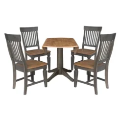 42" Round Dual Drop Leaf Dining Table With 4 Slat Back Chairs Hickory/Washed Coal - International Concepts -Furniture Series Store GUEST 5cd7d4a6 2529 41b8 9105 1ec592ec299e