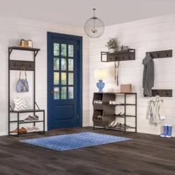 Afton 4 Hook Metal Frame Wall Shelf Woodgrain - RiverRidge Home -Furniture Series Store GUEST 5da4097f 0463 4a1d 9e0d 1f506ca73cf4