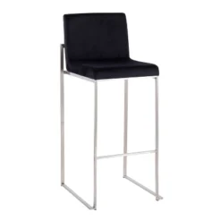 Set Of 2 Fuji High Back Stainless Steel/Velvet Barstools - LumiSource