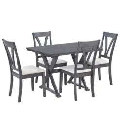 Mid-Century Wood 5-Piece Dining Table Set With 4 Upholstered Dining Chairs-ModernLuxe -Furniture Series Store GUEST 5e667ba5 7e23 458c a9a4 444658c29c08