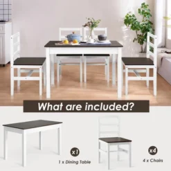 Costway 5pcs Dining Set Solid Wood Compact Kitchen Table & 4 Chairs Modern -Furniture Series Store GUEST 6178e0e6 c490 4952 a321 57e8e8d8af08