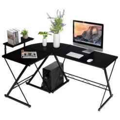 Costway 58'' X 44'' L-Shaped Computer Gaming Desk W/ Monitor Stand & Host Tray Home Office -Furniture Series Store GUEST 64cc9743 af73 48eb 8e1c 3cfa3d52ddcf