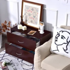 Costway 2-Drawer Dresser Horiztonal Organizer W/Handle Wood End Table Nightstand -Furniture Series Store GUEST 652d493a 5515 4dfd 9996 1f56444da625