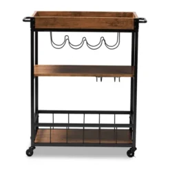 Cerne Oak And Finished Mobile Metal Bar Cart With Wine Bottle Rack Brown - Baxton Studio -Furniture Series Store GUEST 66a3162d 98f2 4158 b431 dfdc602379af