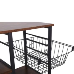 Wood And Metal Bakers Rack With 4 Shelves And Wire Basket Brown/Black - Benzara -Furniture Series Store GUEST 66d70f2c d276 4338 893f 7b858fe5436d