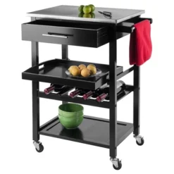 Anthony Stainless Steel Top Kitchen Cart Wood/Black - Winsome -Furniture Series Store GUEST 678b26d4 fdf4 4583 9910 8e1a545f4247