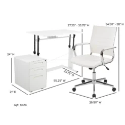 Flash Furniture Work From Home Kit - White Adjustable Computer Desk, LeatherSoft Office Chair And Inset Handle Locking Mobile Filing Cabinet -Furniture Series Store GUEST 68d54135 c246 4095 b576 72ab85c4a559