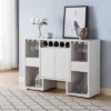 FC Design Modern 47.25"W Sideboard Buffet Table Wooden Bar Storage Cabinet With Wine Rack And Glass Holder In White Oak Finish