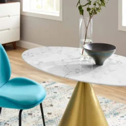 48" Tupelo Oval Artificial Marble Dining Table Gold White - Modway -Furniture Series Store GUEST 6d4d845f a801 4eae 8872 114cdc227806