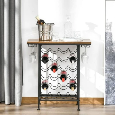 HOMCOM 24-Bottle Industrial Modern Wine Rack Table, Freestanding 6 Tier Wine Bottle Organizer With Glass Stemware Holder , Natural / Black 1 HOMCOM 24-Bottle Industrial Modern Wine Rack Table, Freestanding 6 Tier Wine Bottle Organizer With Glass Stemware Holder , Natural / Black