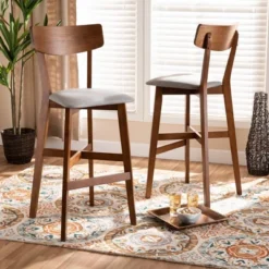2pc Cameron Wood Counter Height Barstools Gray/Walnut/Brown - Baxton Studio -Furniture Series Store GUEST 70664dff e934 4144 acd4 81b2ffb3e3d7