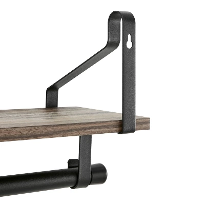 6 Hook Amelia Wall Shelf With Hanging Rod Black/Rustic - Danya B. 5 6 Hook Amelia Wall Shelf With Hanging Rod Black/Rustic - Danya B. - Image 5