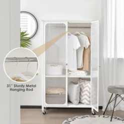 Costway Storage Wardrobe Cabinet Mobile Armoire Closet With Hanging Rod & Adjustable Shelf -Furniture Series Store GUEST 70cd814a 8f2f 4a42 b031 adf307943578
