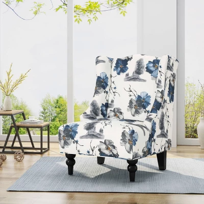 Toddman High-Back Club Chair Floral Print Blue - Christopher Knight Home 1 Toddman High-Back Club Chair Floral Print Blue - Christopher Knight Home