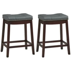 Costway Set Of 2 Nailhead Saddle Bar Stools 24'' Counter Stools Brown/White With Grey Cushion 17 Costway Set Of 2 Nailhead Saddle Bar Stools 24'' Counter Stools Brown/White With Grey Cushion -Furniture Series Store GUEST 71a0ec86 8f7b 4c30 b7e4 6cd2cc83532a