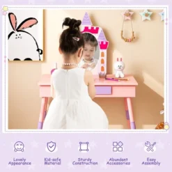 Costway Kids Vanity Set Princess Makeup Pretend Play Dressing Mirror Castle Girls Pink -Furniture Series Store GUEST 721e7a4d 950c 4f71 9f0e d05a822a5911