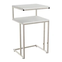 Hastings Home 2-Tier End Table - C-Shaped Side Table With Two Shelves And Metal Stand - White And Chrome -Furniture Series Store GUEST 733785ac 281c 4731 a847 b54b61e8207d