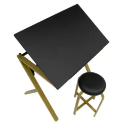2pc Stellar Drawing Table With 36" Adjustable Top With Stool Set Black/Gold - Studio Designs -Furniture Series Store GUEST 746b522e ff6f 4557 9fba b38edd857a56