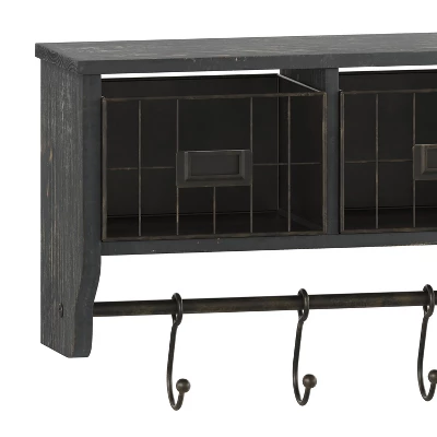 Emma And Oliver Rustic Country Wall Mounted Shelf With 5 Adjustable Sliding Hooks And Three Wire Storage Baskets 7 Emma And Oliver Rustic Country Wall Mounted Shelf With 5 Adjustable Sliding Hooks And Three Wire Storage Baskets - Image 7