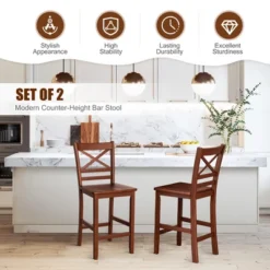 Costway Set Of 2 Bar Stools 24'' Counter Height Chairs W/ Rubber Wood Legs Walnut -Furniture Series Store GUEST 77145f18 e505 449f 906b 28823086fb43