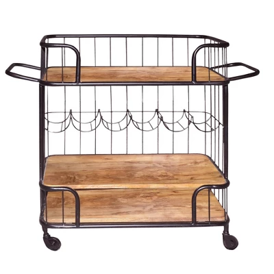 2 Shelves And Metal Frame Bar Cart With Wooden Top Black/Brown - The Urban Port 1 2 Shelves And Metal Frame Bar Cart With Wooden Top Black/Brown - The Urban Port