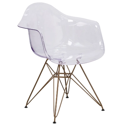 Emma And Oliver 2 Pack Transparent Side Chair With Arms And Gold Base - Accent & Side Chair 10 Emma And Oliver 2 Pack Transparent Side Chair With Arms And Gold Base - Accent & Side Chair - Image 10