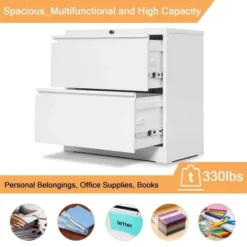 Aobabo 28.25 Inch Long Locking 2 Drawer Anti-Tilt Metal Office Storage Filing Cabinet With File Hanging Bar And 2 Keys, White
