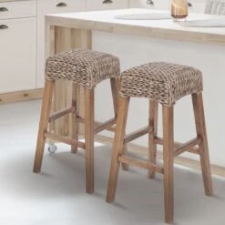 JONATHAN Y Maui Rustic Bohemian Hyacinth/Wood Backless Bar Stool, Brown Wash Woven Seat With Natural Wood Frame -Furniture Series Store GUEST 7bfc0a83 4f7a 4248 9796 3ff2269863d1