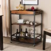 Capri Oak And Finished Mobile Metal Bar Cart With Stemware Rack Brown - Baxton Studio