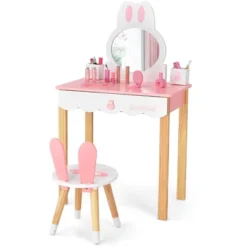 Costway Kids Vanity Set Rabbit Makeup Dressing Table Chair Set W/ Mirror Drawer WhitePink -Furniture Series Store GUEST 7cba06fd c8cf 484e 92ae ae5bb3bb1a5e