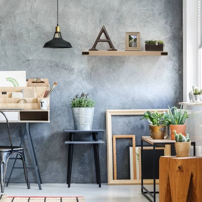 36" X 9.2" Floating Shelf Wall Mounted With Metal Corners White Oak - Inplace 1 36" X 9.2" Floating Shelf Wall Mounted With Metal Corners White Oak - Inplace