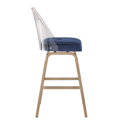 Set Of 2 29" Svana Champagne Gold Finish Velvet Barstools Navy - Inspire Q 4 Set Of 2 29" Svana Champagne Gold Finish Velvet Barstools Navy - Inspire Q - Image 4