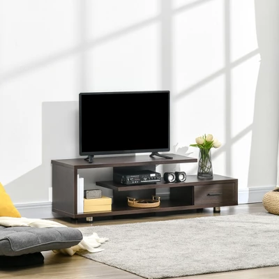 HOMCOM Modern TV Stand For TVs Up To 45", TV Cabinet With Storage Shelf And Drawer, Entertainment Center For Living Room Bedroom, Walnut 2 HOMCOM Modern TV Stand For TVs Up To 45", TV Cabinet With Storage Shelf And Drawer, Entertainment Center For Living Room Bedroom, Walnut - Image 2