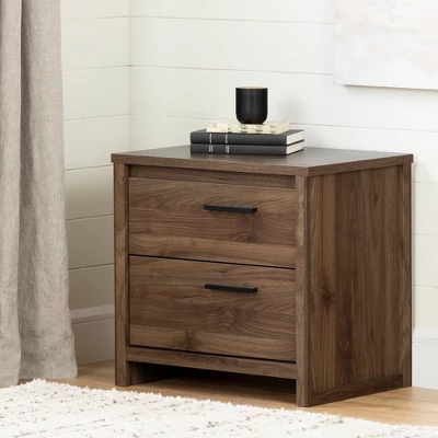 Tao 2 Drawer Nightstand Natural Walnut - South Shore 1 Tao 2 Drawer Nightstand Natural Walnut - South Shore