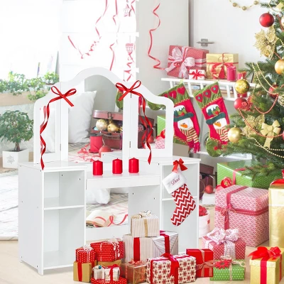 Costway Vanity Table Set Makeup Dressing Kids Girls Study Table Tri Folding Mirror WhitePink 1 Costway Vanity Table Set Makeup Dressing Kids Girls Study Table Tri Folding Mirror WhitePink