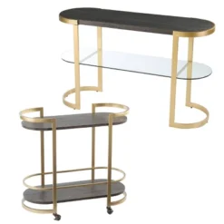 Lyflon Rolling Bar Cart Black/Gold - Aiden Lane -Furniture Series Store GUEST 7fe41314 d803 44d6 ae77 72ec2bca0add