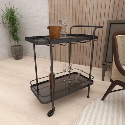 Contemporary Metal Bar Cart Black - Olivia & May 18 Contemporary Metal Bar Cart Black - Olivia & May - Image 18